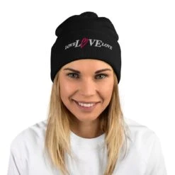 Love Love Love | Pom-Pom Beanie -Noiré Store pom pom knit cap black front 67893fc5eb192 933996