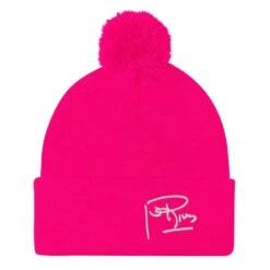 Joan Rivers | Pom-Pom Beanie -Noiré Store pom pom knit cap neon pink front 67376f7405f50 620852